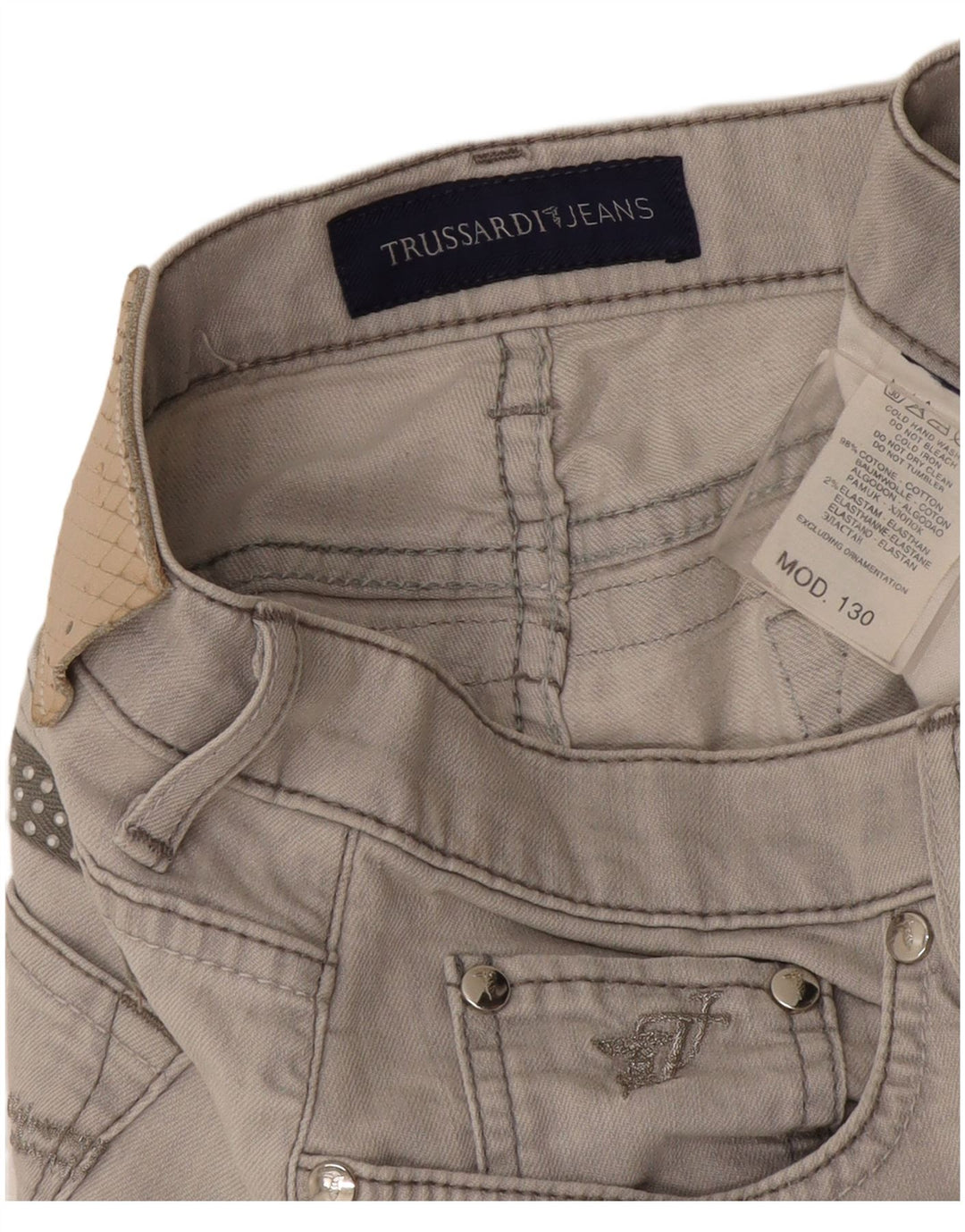 Jeans retos femininos Trussardi W30 L27 algodão cinza