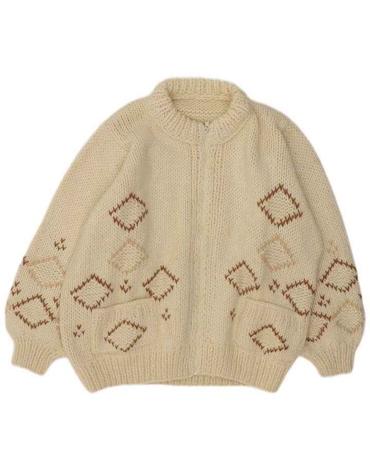 Suéter Cardigan Masculino Vintage XL Off White Argyle/Diamante