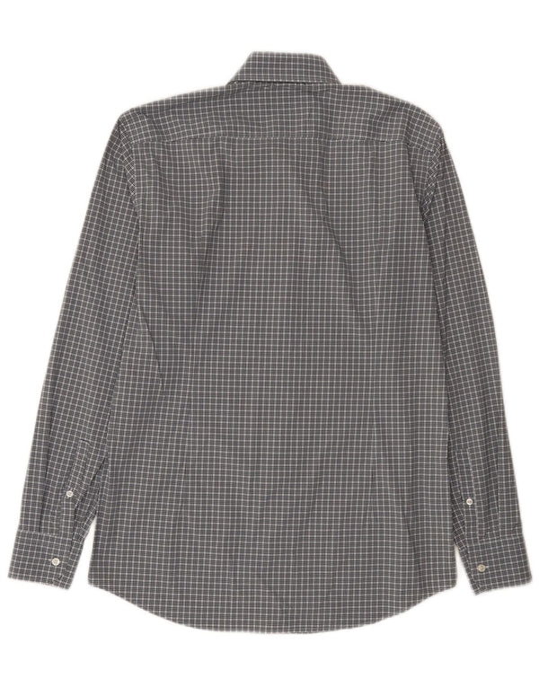 Camisa masculina Hugo Boss Slim Fit tamanho 40 15 3/4 médio azul xadrez poliamida