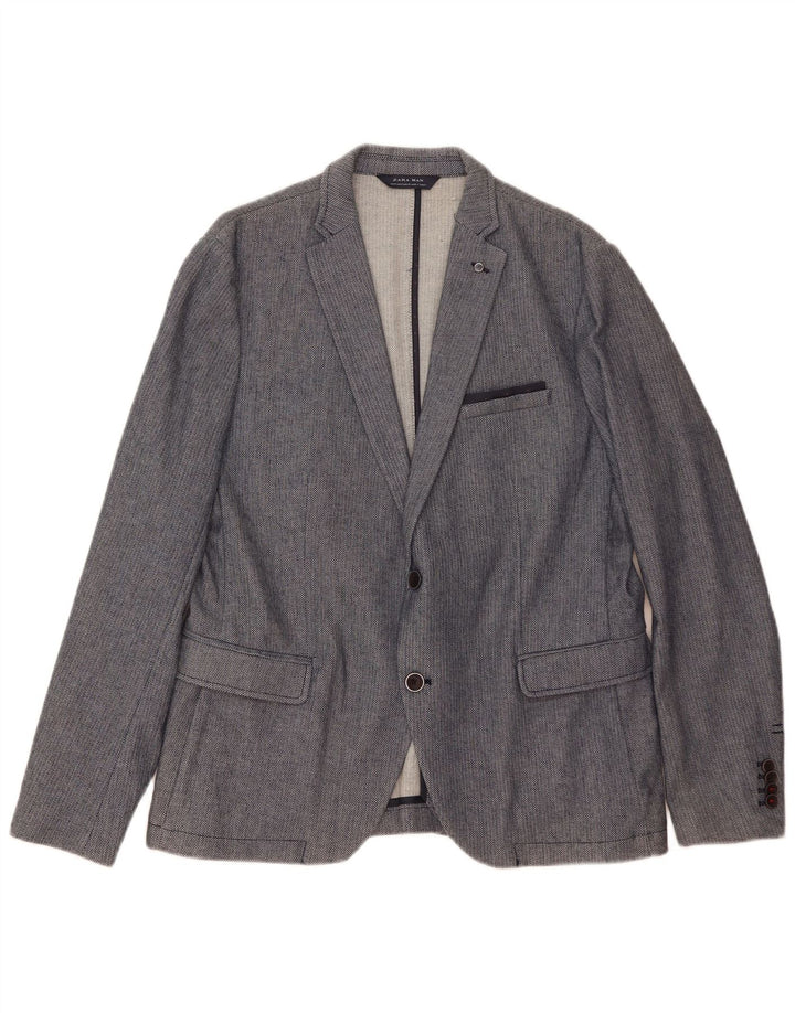 Jaqueta blazer masculina Zara com 2 botões EU 54 XL azul geométrico poliéster