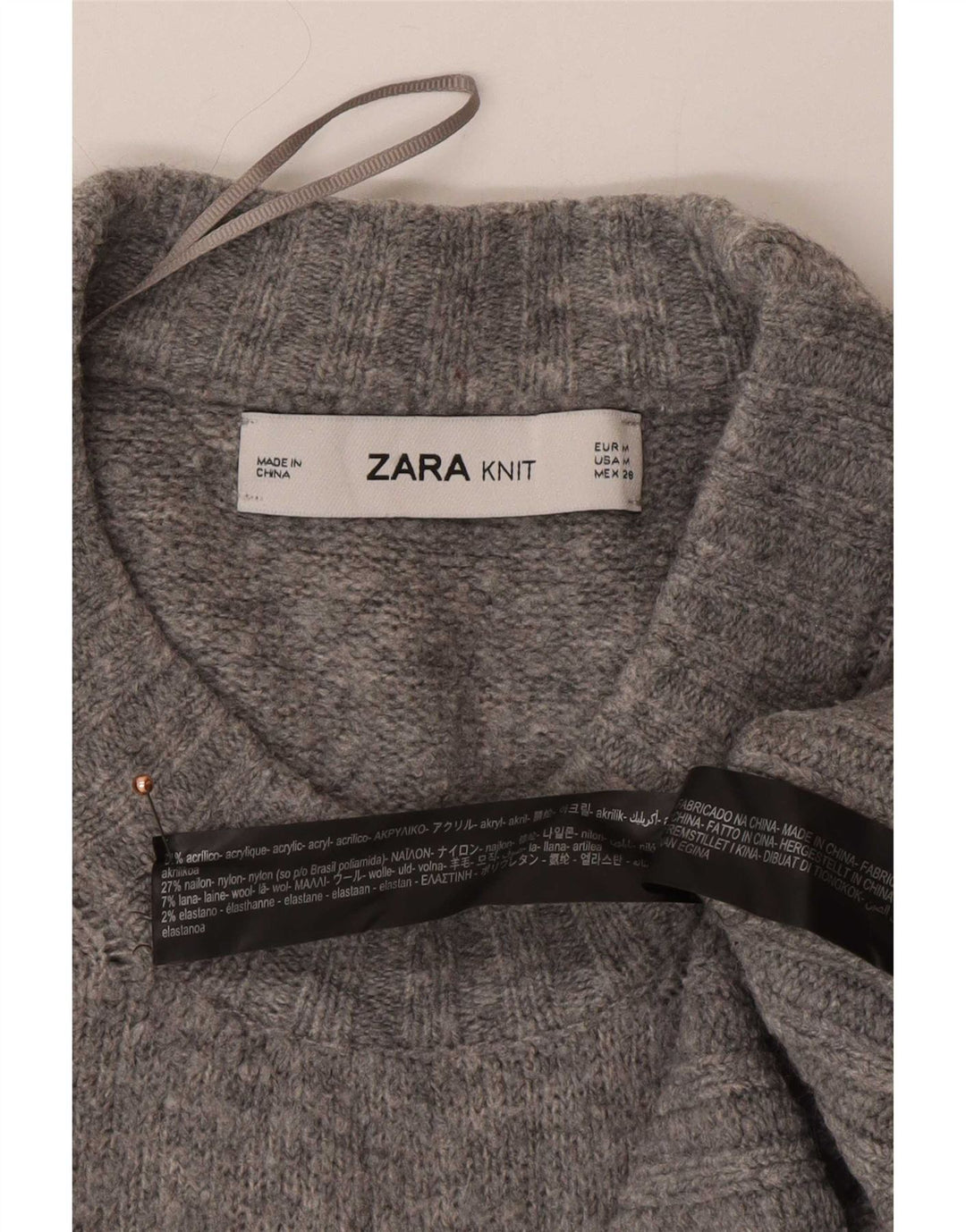 Zara Suéter feminino oversized com gola redonda Reino Unido 14 cinza médio acrílico