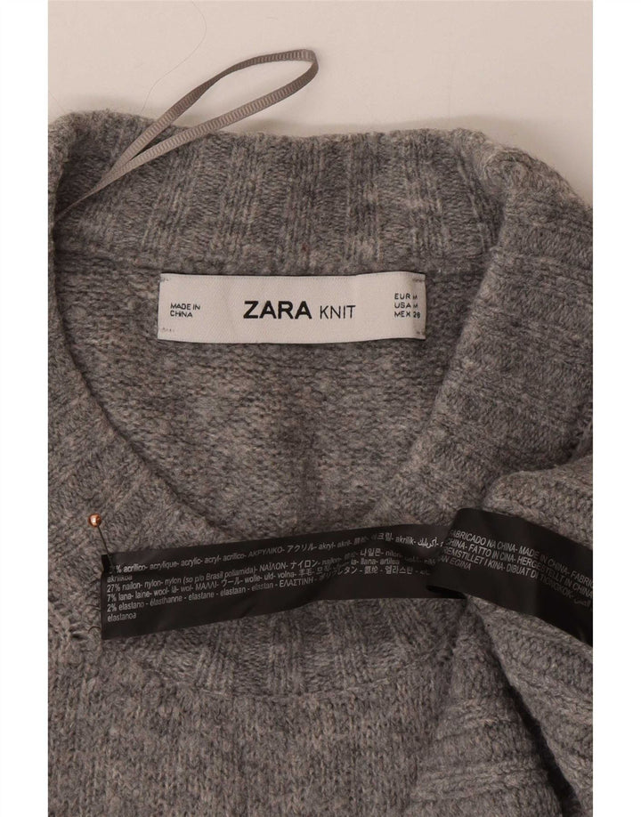 Zara Suéter feminino oversized com gola redonda Reino Unido 14 cinza médio acrílico