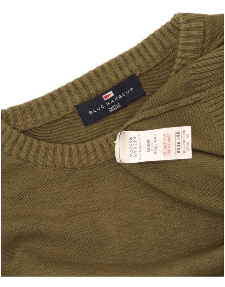 Suéter masculino Marks & Spencer Blue Harbor com gola redonda, médio cáqui
