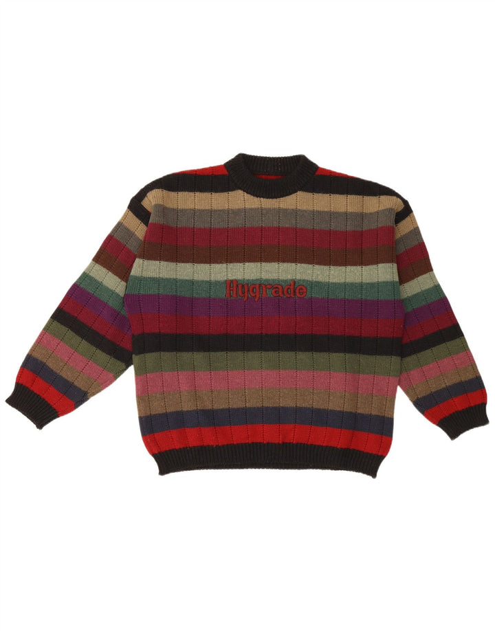 Suéter masculino vintage com gola redonda e listrado médio multicolorido