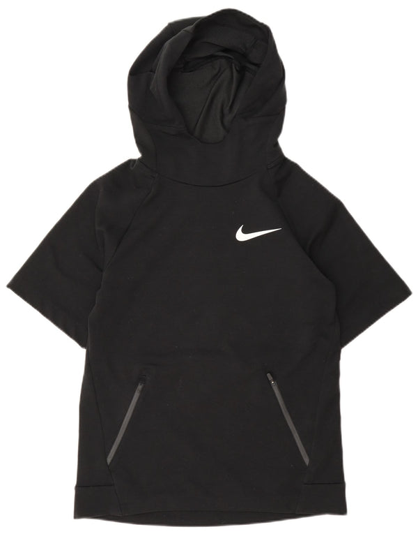 Jumper com capuz de manga curta Nike feminino Dri Fit UK 14 grande poliéster preto