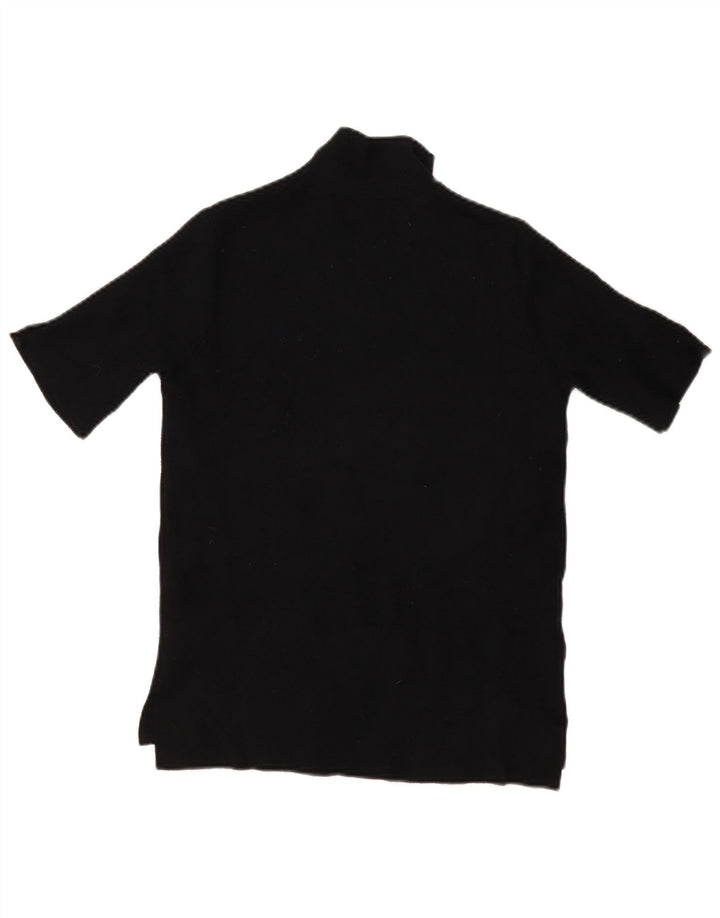 Zara Top feminino de malha de manga curta UK 12 médio preto viscose
