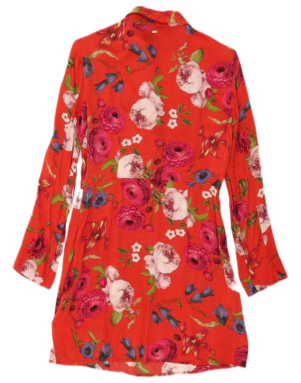 Vestido camisa pulôver feminino Superdry Reino Unido 10 pequeno viscose floral vermelho