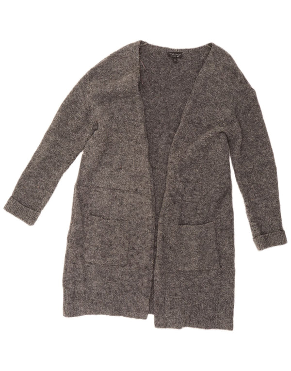 Topshop suéter cardigã feminino oversized longline Reino Unido 8 pequeno cinza manchado