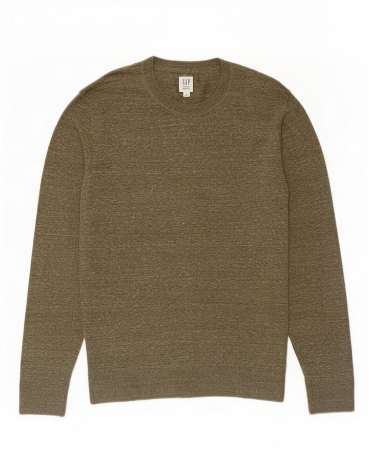 Suéter masculino Gap com gola redonda, médio cáqui salpicado