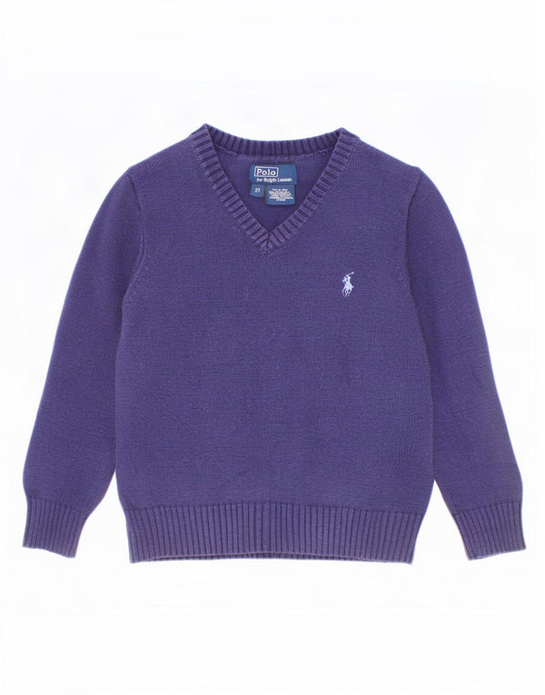 Polo Ralph Lauren Suéter infantil masculino com decote em V 18-24 meses Azul marinho