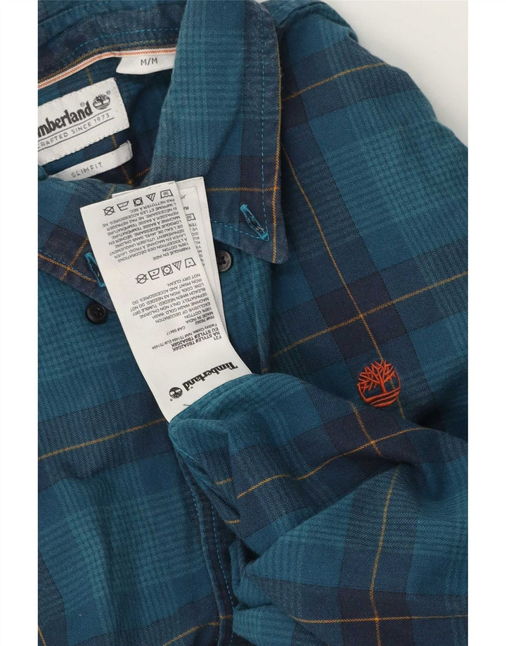 Camisa masculina Timberland Slim Fit médio azul xadrez algodão