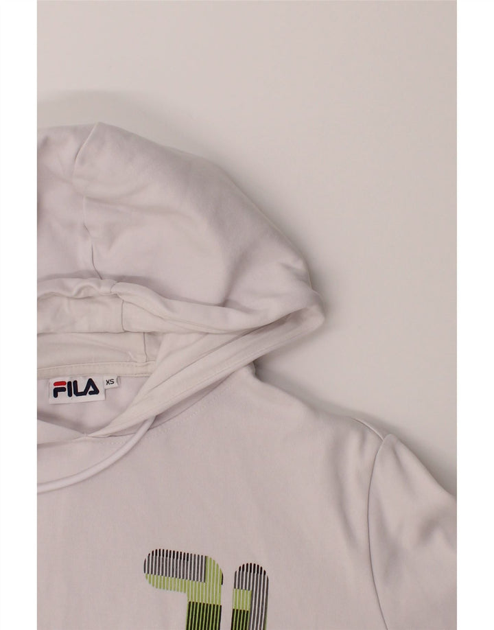 FILA Mens Graphic Hoodie Jumper XS White Cotton Vintage Fila and Second-Hand Fila from Messina Hembry 