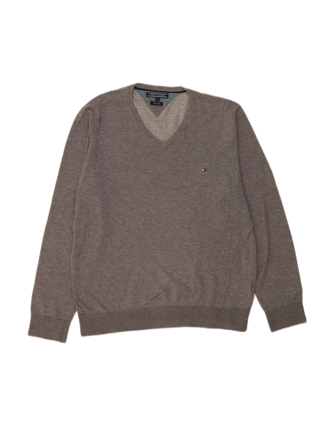 Suéter masculino TOMMY HILFIGER com decote em V XL algodão cinza
