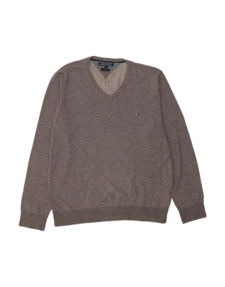Suéter masculino TOMMY HILFIGER com decote em V XL algodão cinza