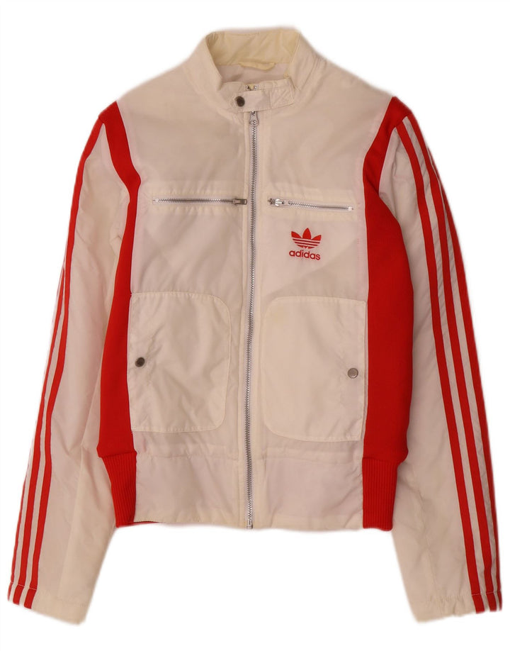 Adidas Womens Bomber Jacket UK 8 Small White Colourblock Poliéster