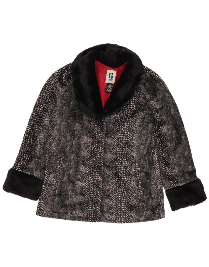 Jaqueta feminina de pele sintética Guess UK 14 poliéster cinza médio com estampa animal