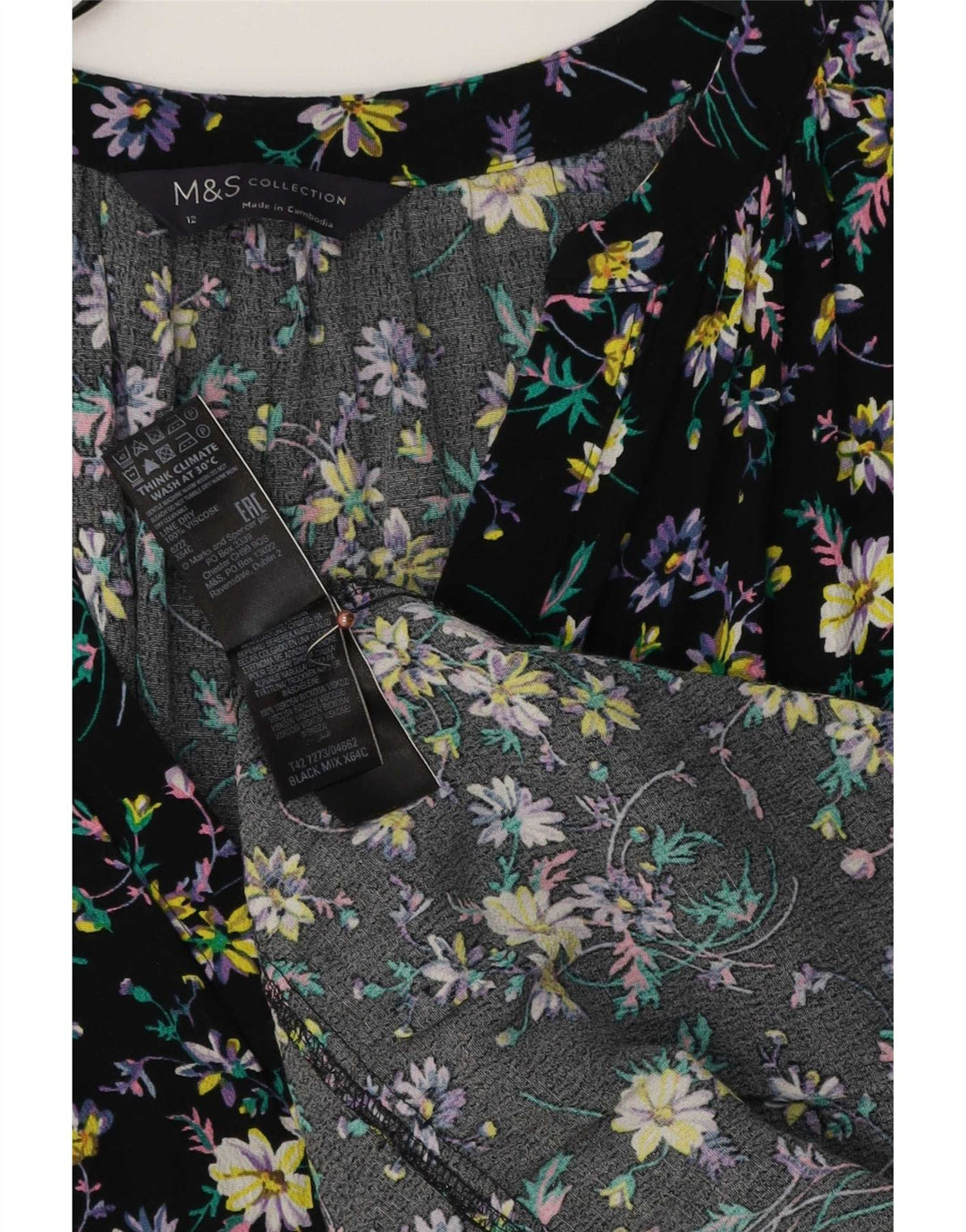 Vestido maxi feminino Marks & Spencer Reino Unido 12 viscose floral preto médio