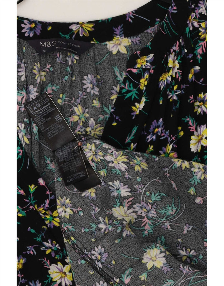 Vestido maxi feminino Marks & Spencer Reino Unido 12 viscose floral preto médio