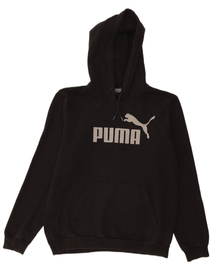 PUMA feminino gráfico moletom com capuz UK 14 médio algodão preto