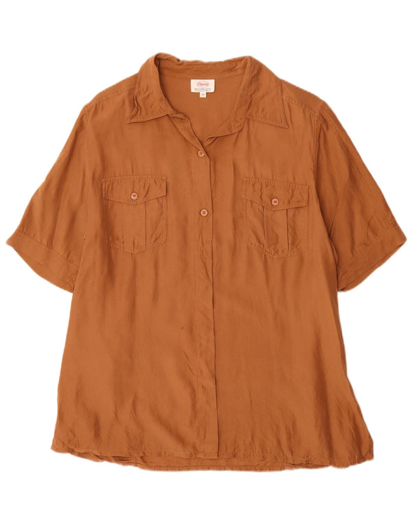 Cherie Blusa feminina manga curta IT 48 XL marrom seda