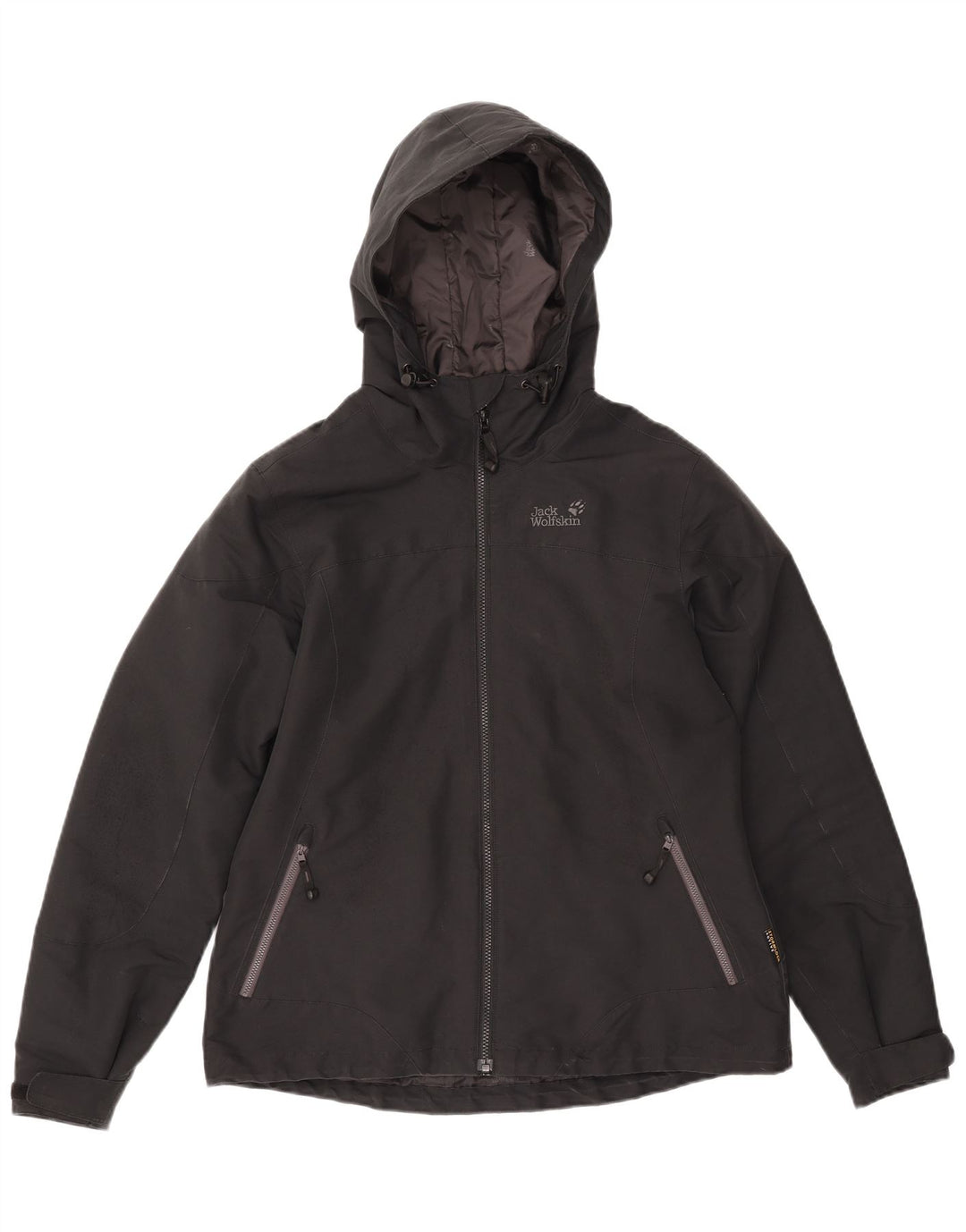 Jaqueta corta-vento feminina com capuz Jack Wolfskin Reino Unido 16 grande poliéster preto