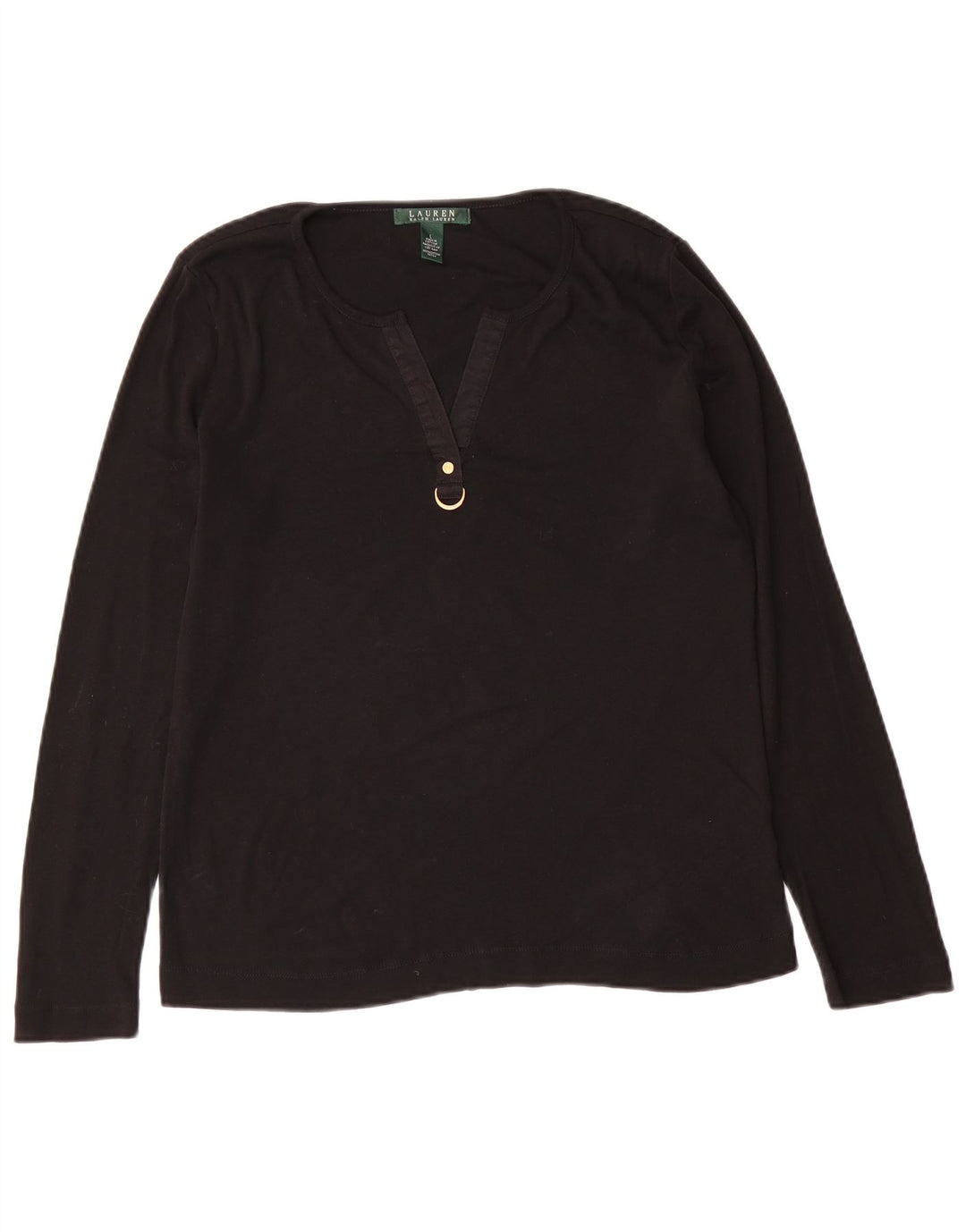 Top feminino RALPH LAUREN manga comprida Reino Unido 16 grande algodão preto