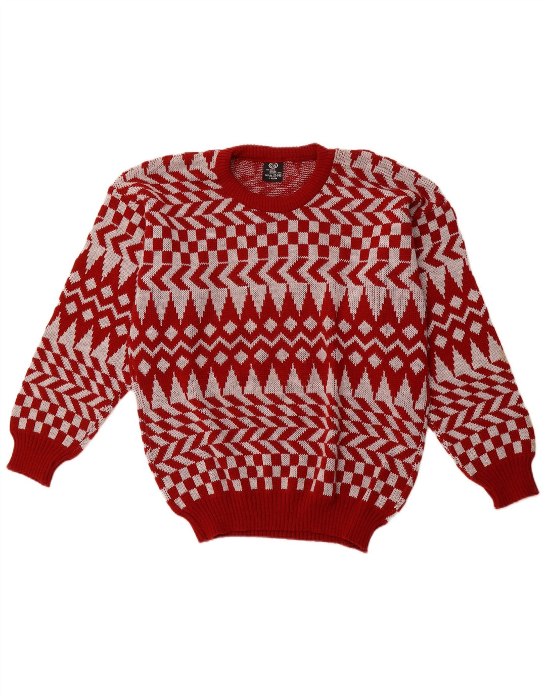 Suéter masculino C&A com gola redonda e acrílico geométrico vermelho grande