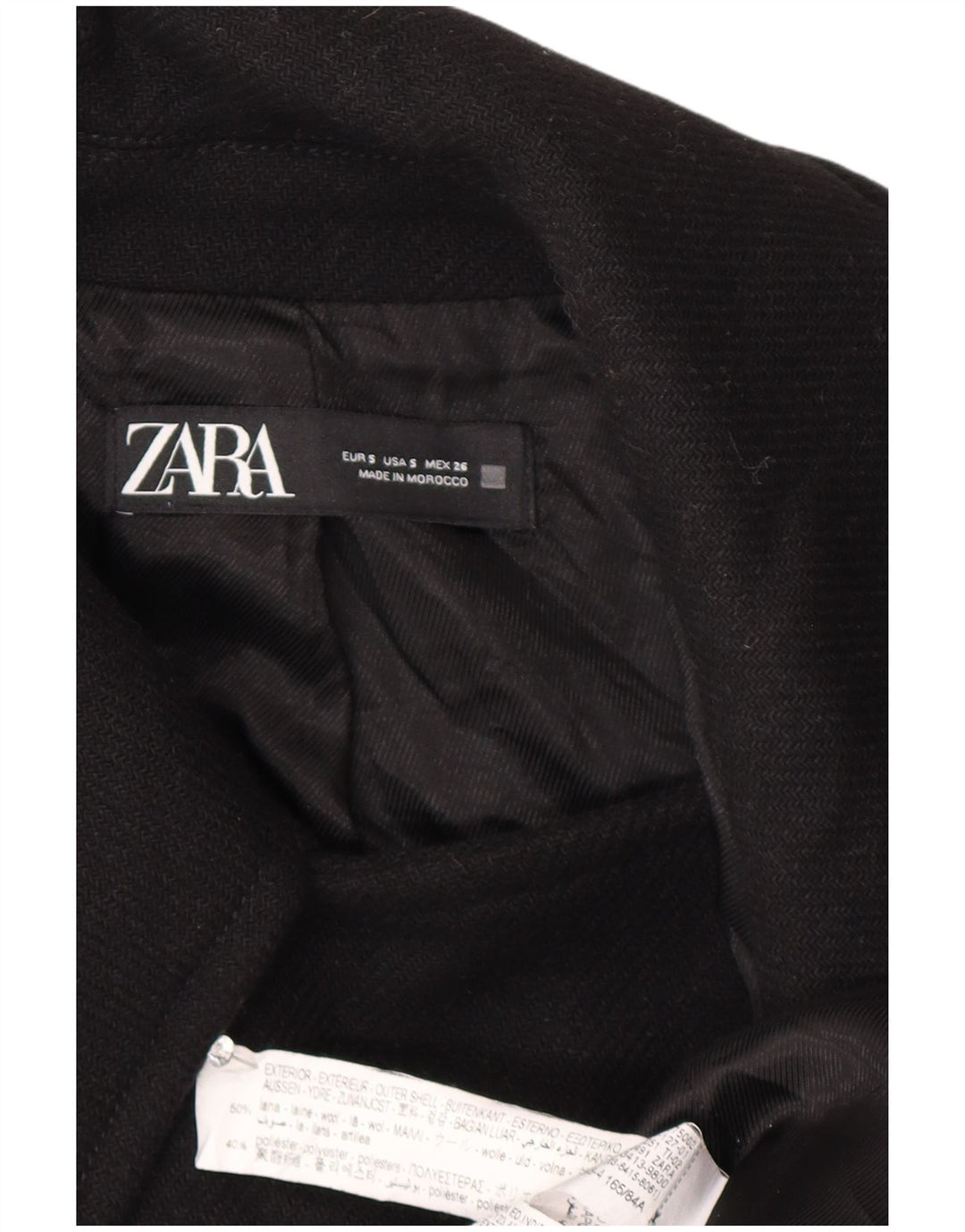 Sobretudo feminino Zara Oversized UK 10 pequeno lã preta