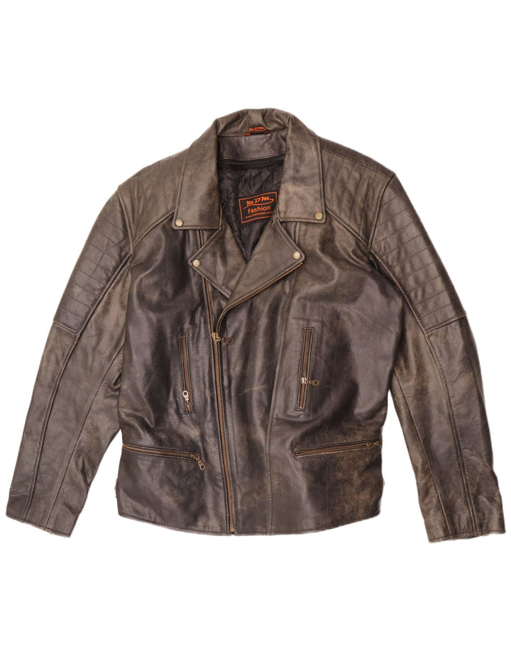 Jaqueta masculina de couro para motociclista MDM UK 42 XL couro cinza