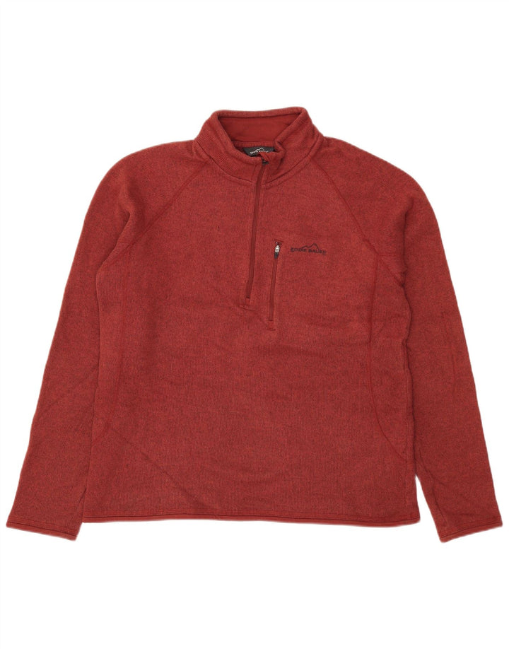 Eddie Bauer Suéter masculino com gola e zíper médio Borgonha salpicado