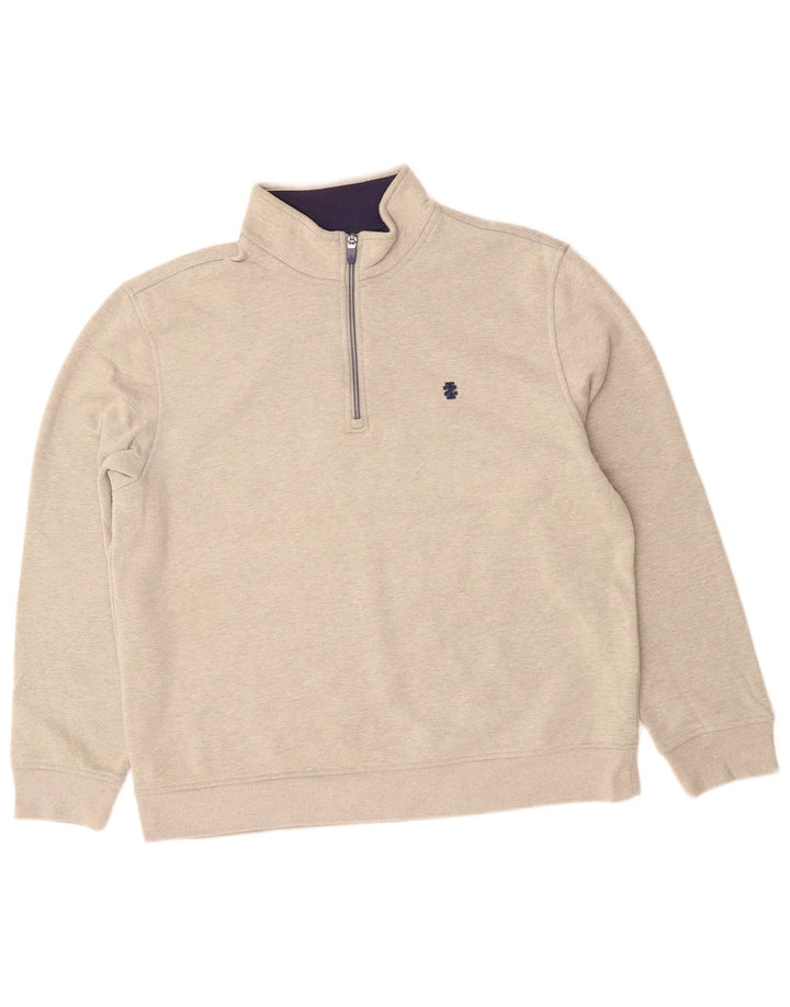 Suéter masculino IZOD com zíper e gola em algodão cinza médio