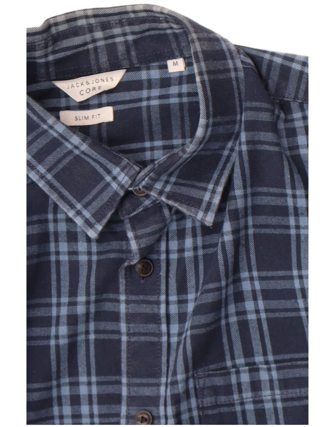 Camisa masculina de flanela Jack & Jones Slim Fit média xadrez azul marinho