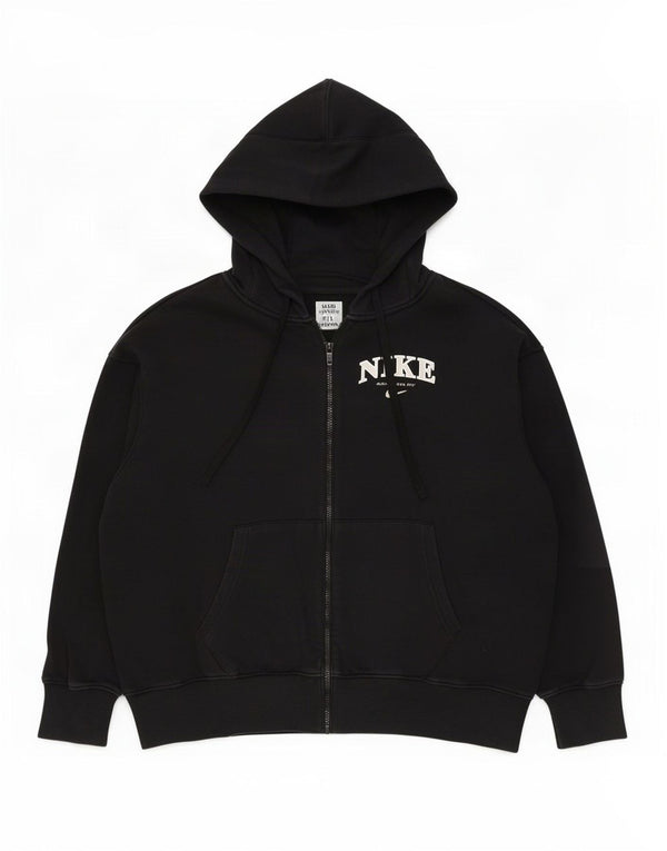 Suéter feminino Nike com capuz e zíper grande gráfico UK 16 grande algodão preto