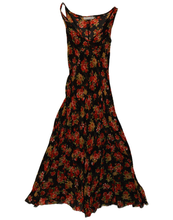 Conjunto duplo feminino sem mangas transparente vestido maxi UK 10 pequeno floral preto