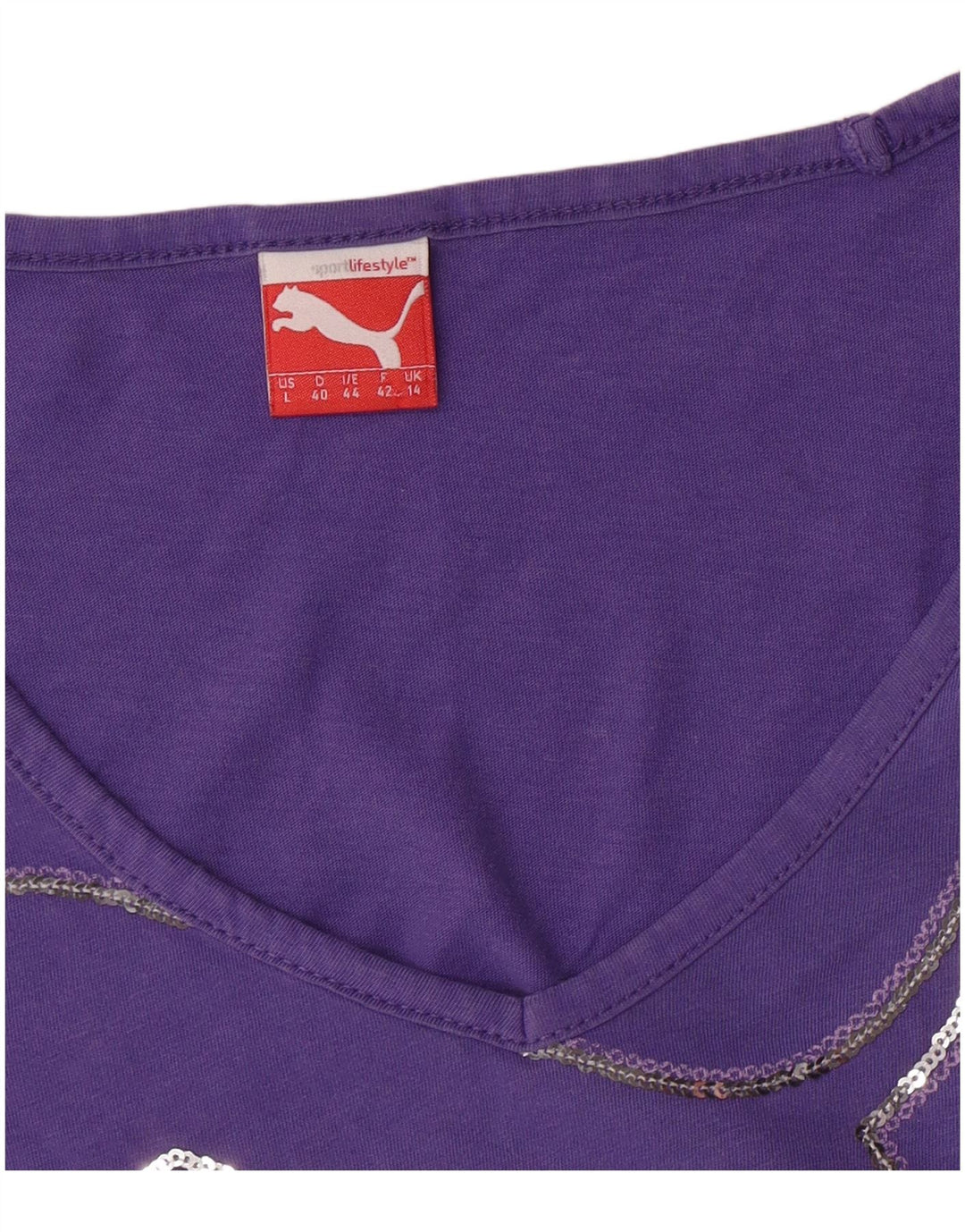 Camiseta feminina PUMA com estampa gráfica UK 14 Médio Roxo