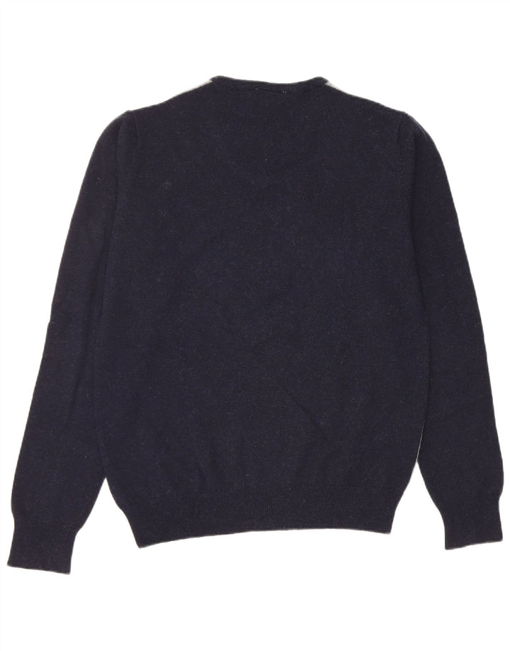 Suéter masculino Fila com decote em V, grande, azul marinho, lã de cordeiro