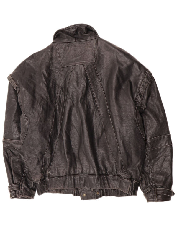 Jaqueta de couro feminina vintage IT 52 2XL couro preto