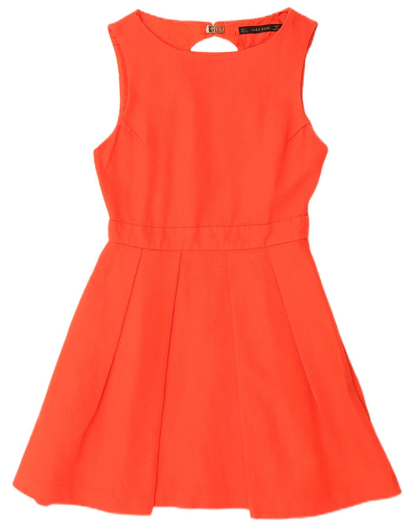 Zara Womens Sleeveless A-Line Dress UK 10 Small Orange Cotton