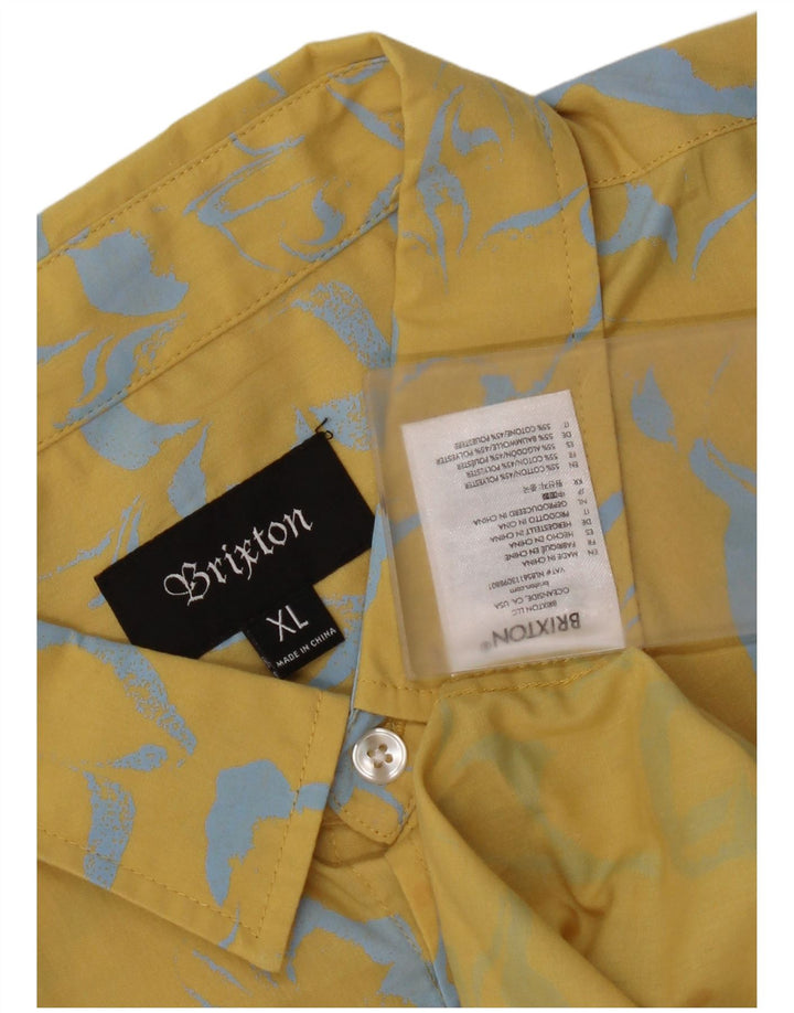 Brixton Camisa masculina de manga curta com padrão abstrato XL de algodão amarelo