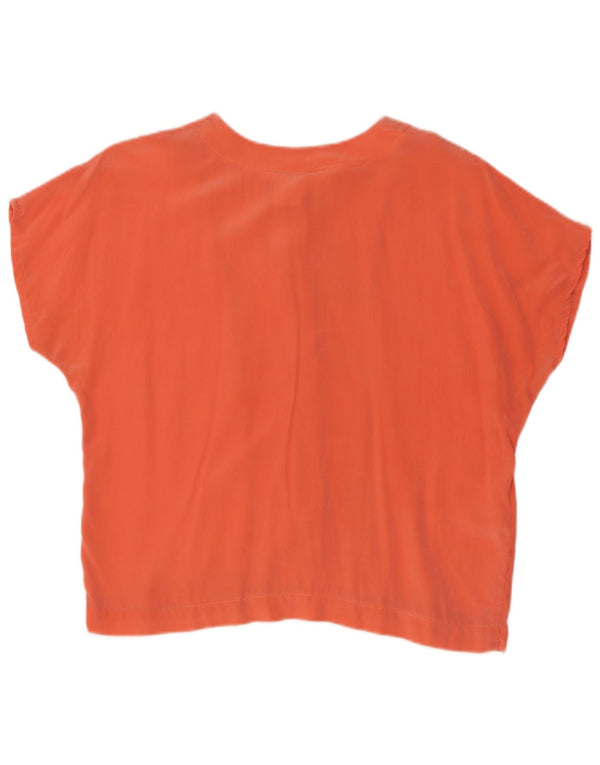Blusa feminina vintage de manga curta Reino Unido 14 seda laranja grande