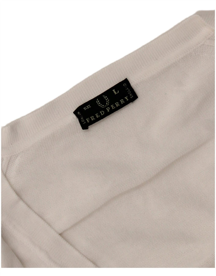 Suéter feminino Fred Perry com decote em V Reino Unido 14 grande branco