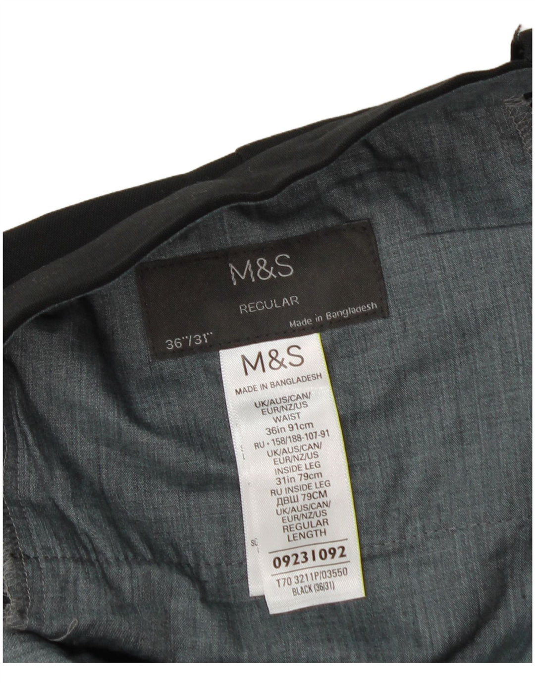 Calça masculina reta regular Marks & Spencer W36 L31 poliéster preto