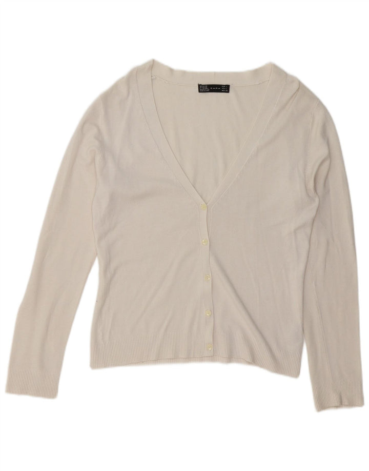 Suéter cardigã feminino Zara Reino Unido 16 grande rayon branco