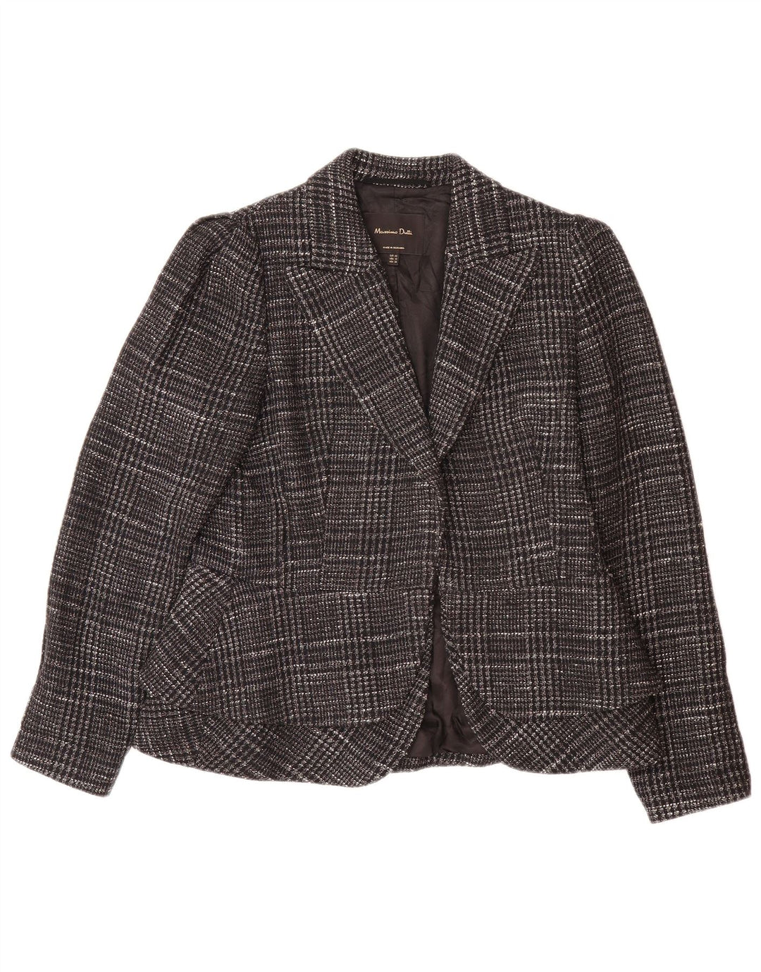 Jaqueta blazer feminina MASSIMO DUTTI EU 42 grande algodão xadrez cinza