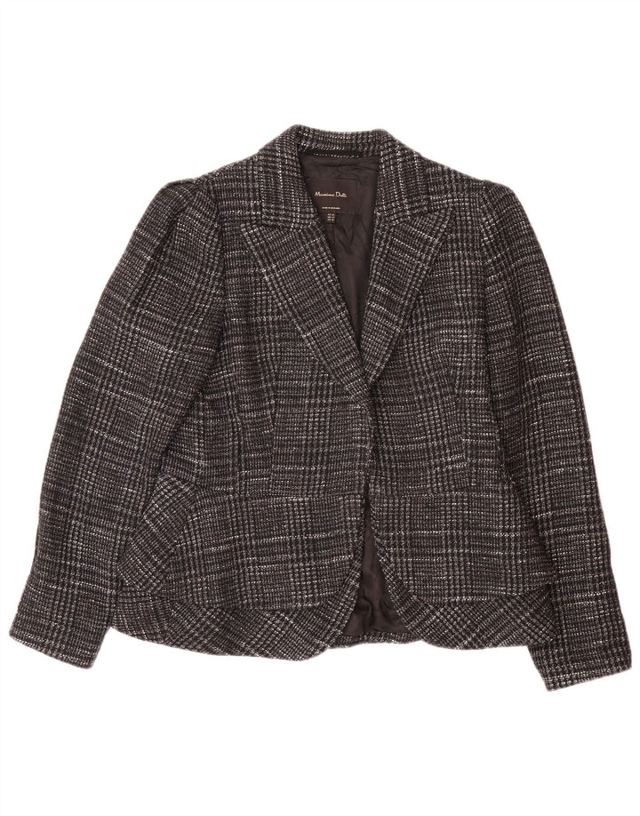 Jaqueta blazer feminina MASSIMO DUTTI EU 42 grande algodão xadrez cinza