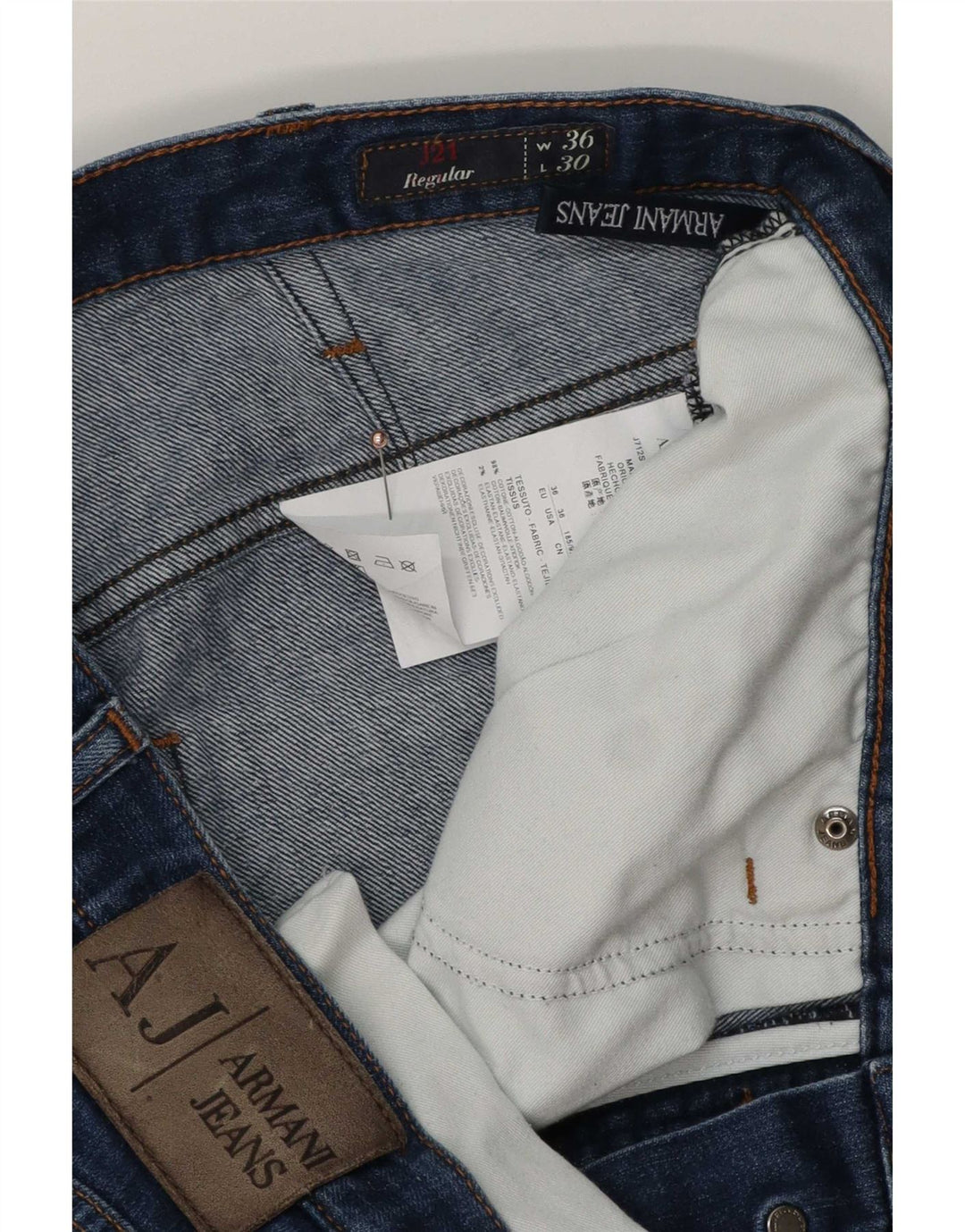 Armani Masculino Regular Straight Jeans W36 L30 Azul Algodão