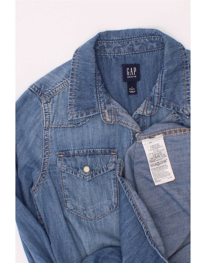 Camisa jeans feminina Gap 6-7 anos pequena azul algodão