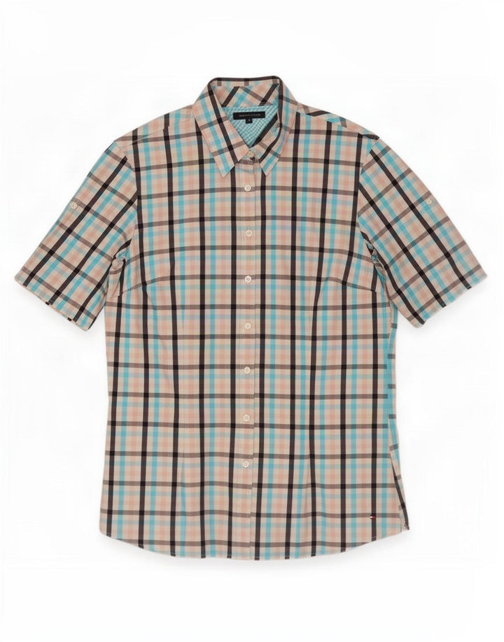 Camisa feminina de manga curta Tommy Hilfiger US 8 média multicolorida guingão