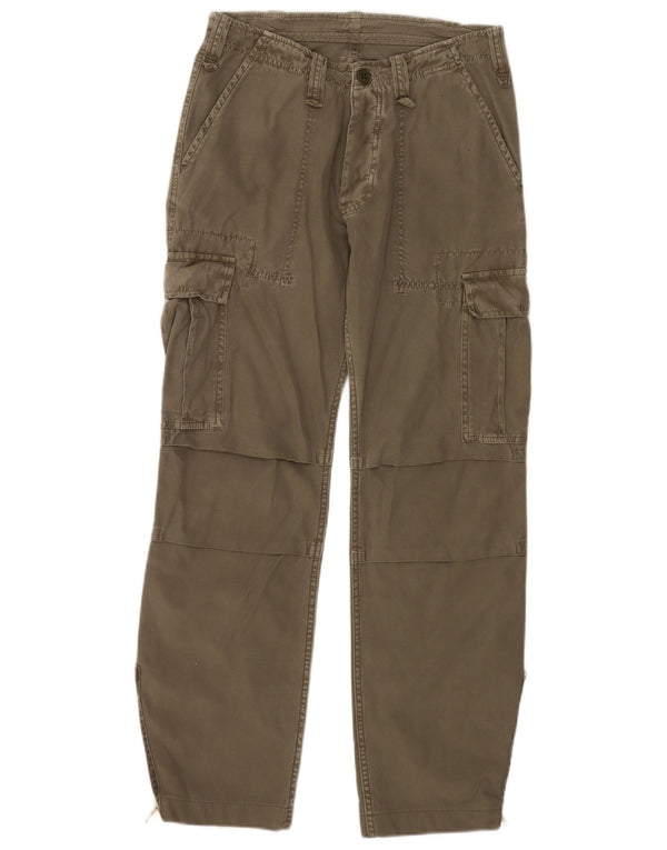 Calças cargo retas masculinas vintage W27 L31 algodão cáqui