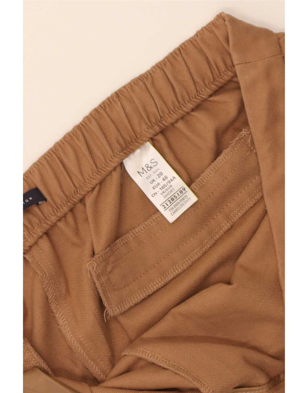 Calças cortadas femininas Marks & Spencer UK 20 2XL W38 L25 poliéster bege